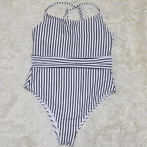 Shade & Shore Striped Black and White Swimsuit